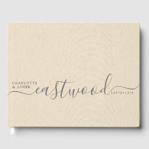 Personalized Wedding Monogram Cream Faux Linen  Guest Book
