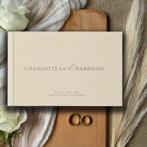 Personalized Wedding Monogram Cream Faux Linen  Guest Book