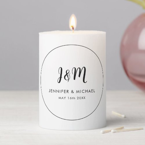Personalized Wedding Monogram Elegant Modern Pillar Candle