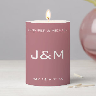 Personalized Wedding Monogram Elegant Rose Gold Pillar Candle