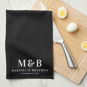 Personalized Wedding Monogram Initials Black Kitchen Towel
