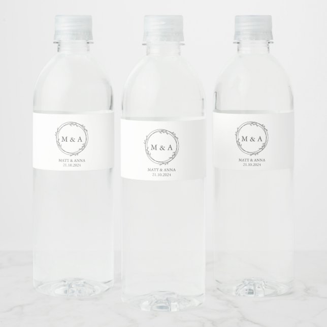 Personalized Wedding Monogram Water Bottle Labels (Bottles)