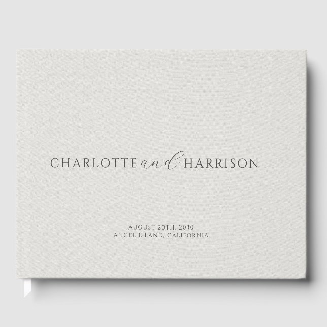 Personalized Wedding Monogram White Faux Linen  Guest Book (Front)