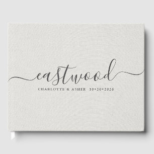 Personalized Wedding Monogram White Faux Linen  Guest Book