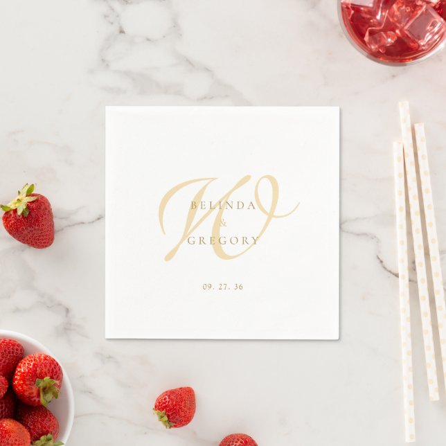 Personalized Wedding Monogrammed Cocktail Gold Napkins (Insitu)