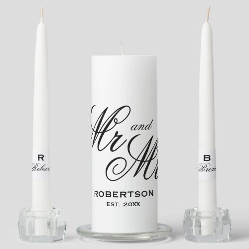 Personalized wedding Mr and Mrs unity candle set