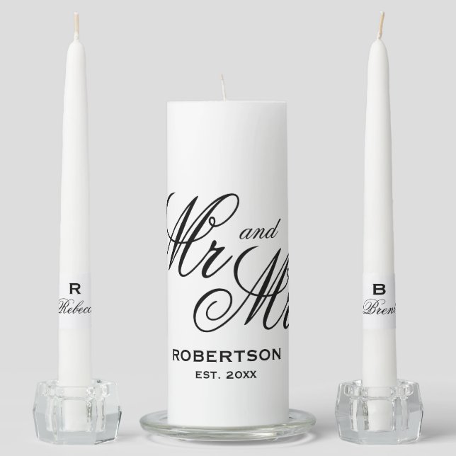 Personalized wedding Mr and Mrs unity candle set (Front)