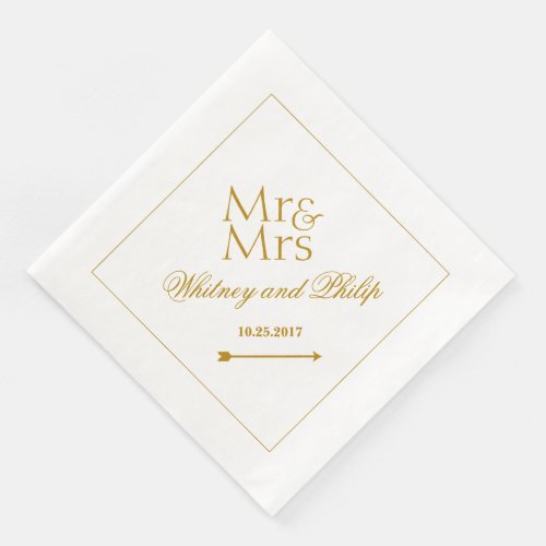 Personalized Wedding Mr Mrs Gold Paper Dinner Napkins