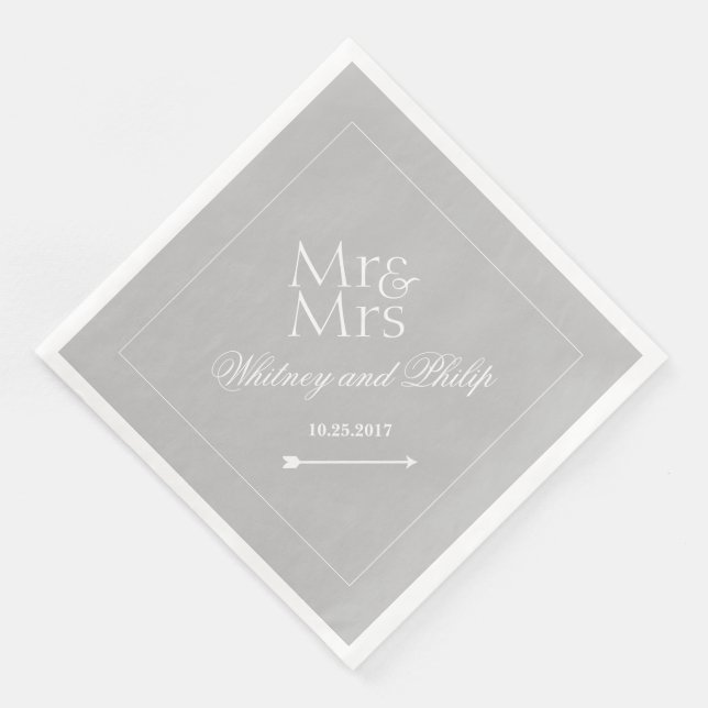 Personalized Wedding Mr Mrs Silver Paper Dinner Napkins (Corner)