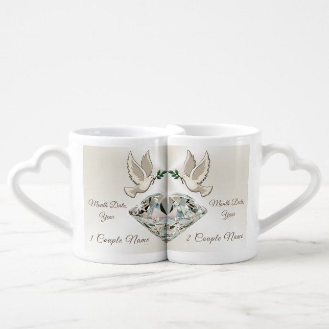 Personalized Wedding Mugs for Bride and Groom, Set (Front Nesting)