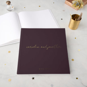 Personalized Wedding Name Dark Plum Elegant Foil Guest Book