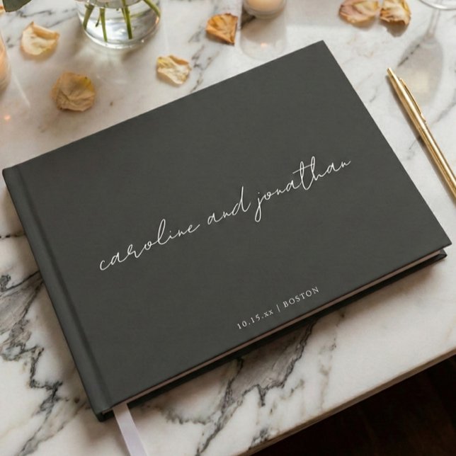 Personalized Wedding Name Elegant Black Script Guest Book (Creator Uploaded)