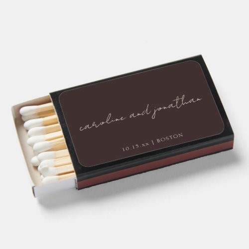 Personalized Wedding Name Ivory Brown Elegant Matchboxes