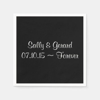 Personalized Wedding Napkin Black Back White Text