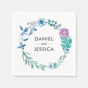 Personalized Wedding Napkin   blue purple flowers