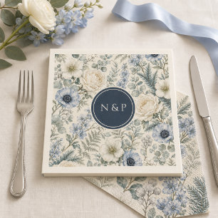 Personalized Wedding Napkins Blue Ivory Winter