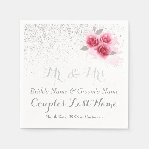 Personalized Wedding Napkins BULK or 1 Set Rose 