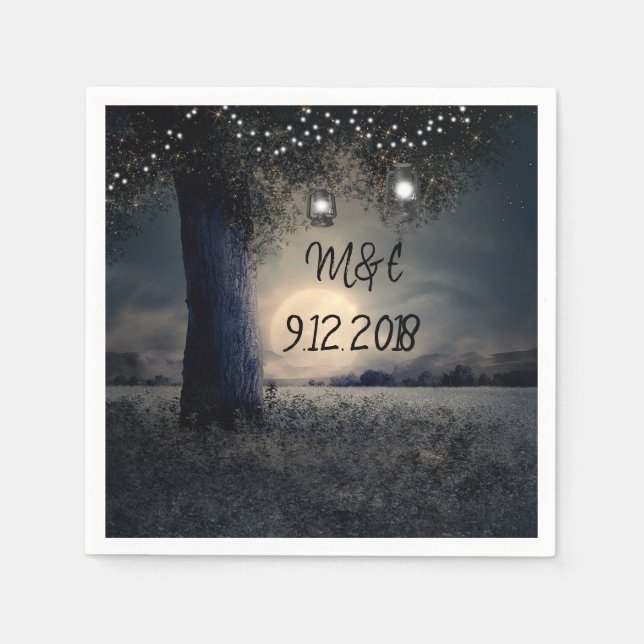 Personalized Wedding Napkins Moonlight and Lantern (Front)