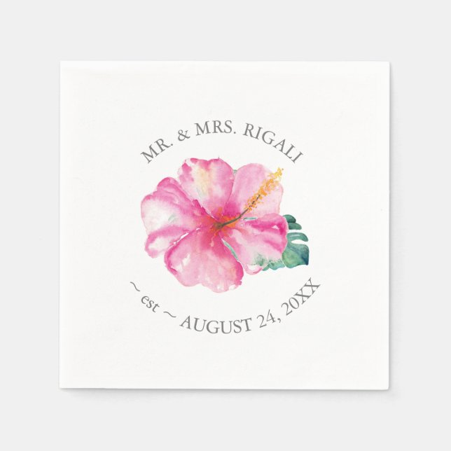 Personalized Wedding Napkins Pink Florals (Front)