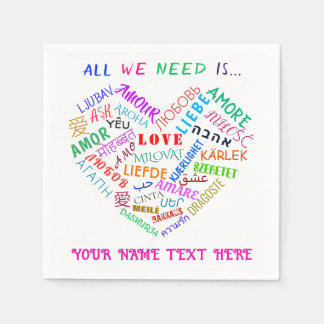 Personalized Wedding Napkins with Heart Love Text