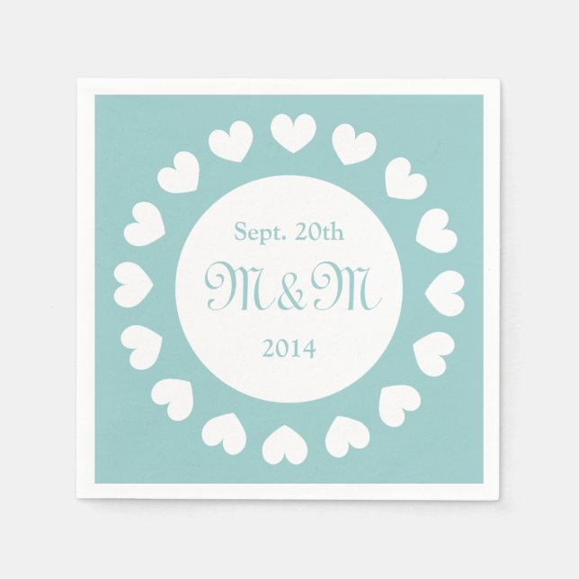 Personalized wedding napkins with love hearts (Front)