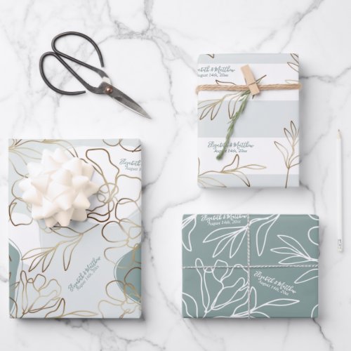 Personalized Wedding Natural Green Abstract Floral Wrapping Paper Sheets
