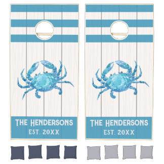 Personalized Wedding Nautical White Wood Crab Cornhole Set