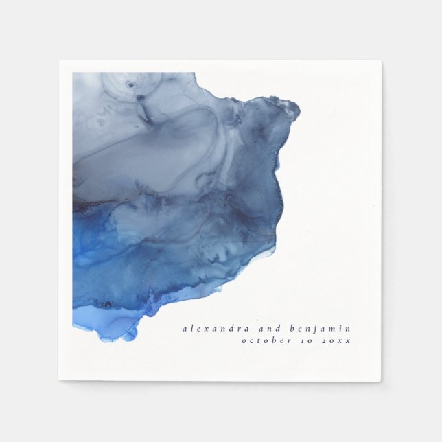 Personalized Wedding Navy Indigo Abstract Modern Napkins (Front)