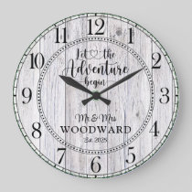 Personalized Wedding Newlyweds Adventure Begins Large Clock