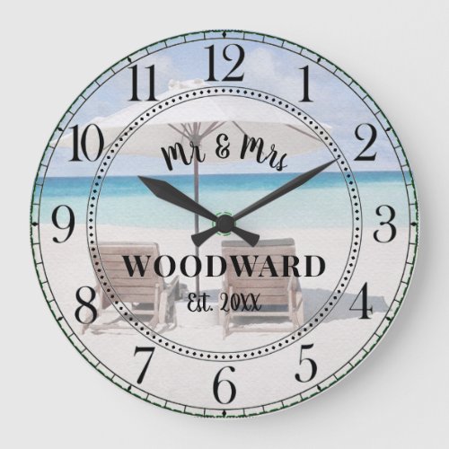 Personalized Wedding Newlyweds Honeymoon Theme Large Clock