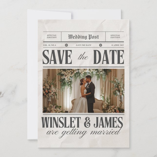 Personalized Wedding Newspaper Poster | Newlywed  Invitation (Front)