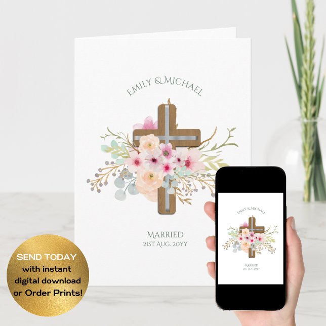 Personalized Wedding or Anniversary Floral Cross Card (Creator Uploaded)