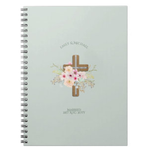 Personalized Wedding or Anniversary Floral Cross Notebook