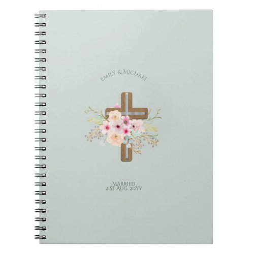 Personalized Wedding or Anniversary Floral Cross Notebook
