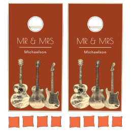 Personalized Wedding Orange Guitars Cornhole Set