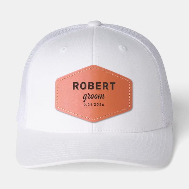 Personalized Wedding Party Bachelor Party Groom Leather Patch Hat (Front)