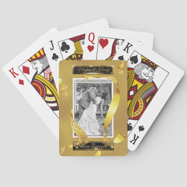 Personalized Wedding Photo 50th Golden Anniversary Poker Cards (Back)