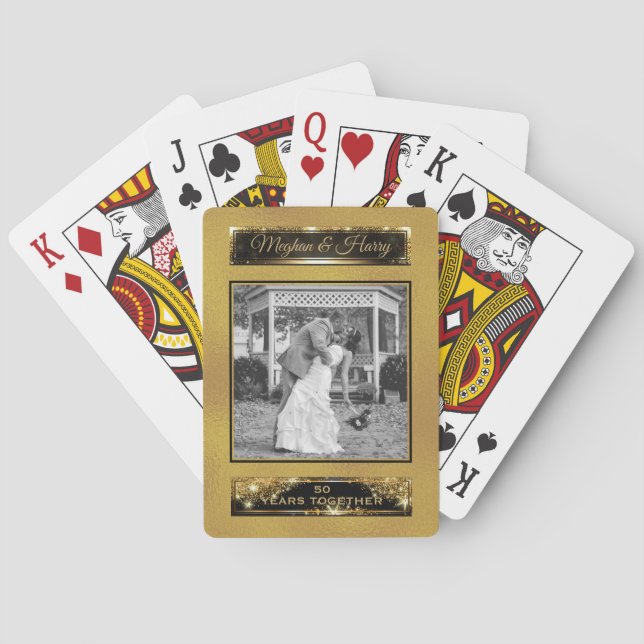 Personalized Wedding Photo 50th Golden Anniversary Poker Cards (Back)