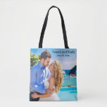 Personalized Wedding Photo and Date Tote Bag<br><div class="desc">Personalize this tote bag with your wedding photo and date,  or any photo and text you choose.  Text,  font,  font size,  color and placement are completely customizable,  so make it your own.</div>