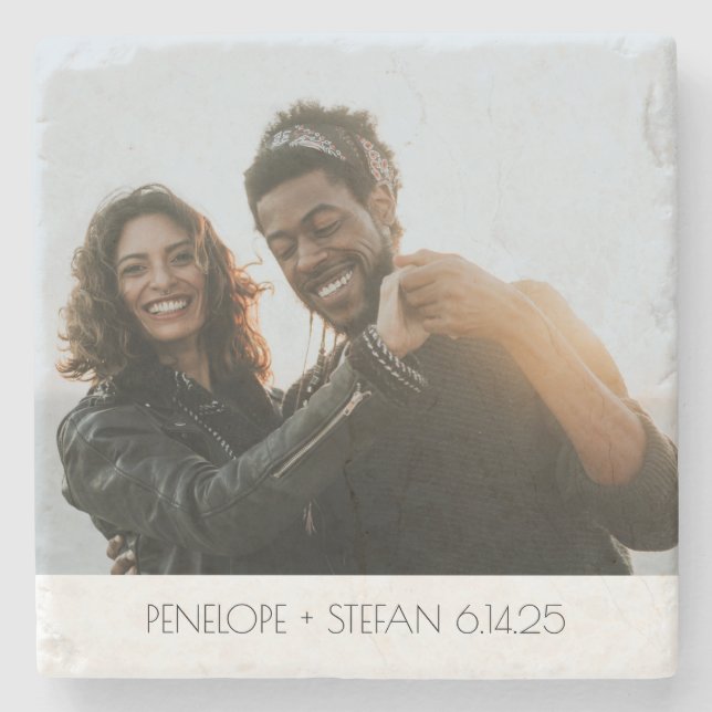 Personalized Wedding Photo Anniversary Keepsake Stone Coaster (Front)