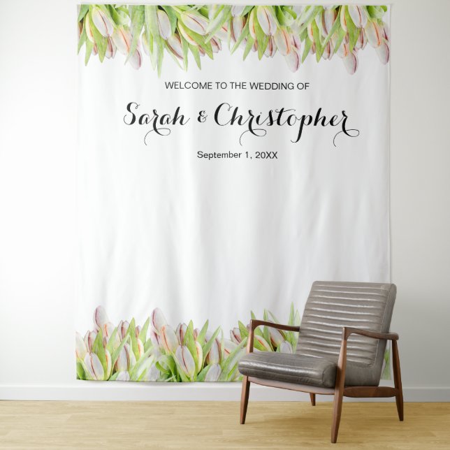 Personalized Wedding Photo Backdrop | Pink Tulips (In Situ)