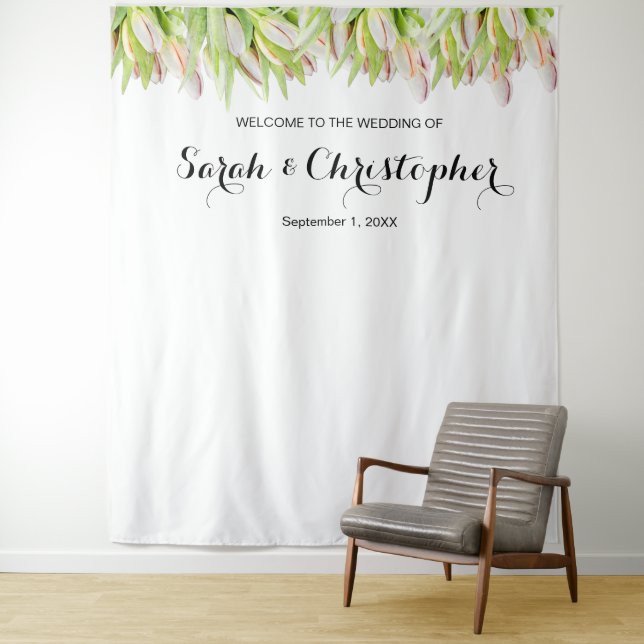 Personalized Wedding Photo Backdrop | Pink Tulips (In Situ)