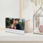 Personalized Wedding Photo Block<br><div class="desc">Elegant wedding photo block features your favorite horizontal or landscape oriented wedding photo. Your surname or family name appears beneath in chic grey with your names and wedding date overlaid on a transparent white stripe.</div>
