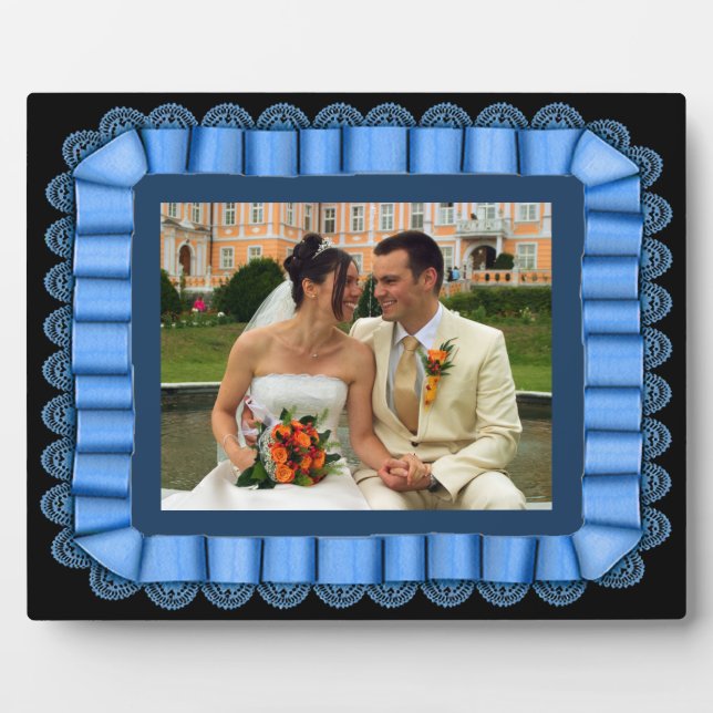 Personalized Wedding Photo Blue Lace Ribbon Frame (Front)