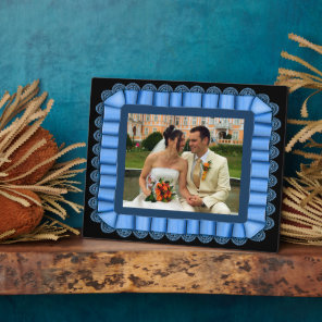 Personalized Wedding Photo Blue Lace Ribbon Frame