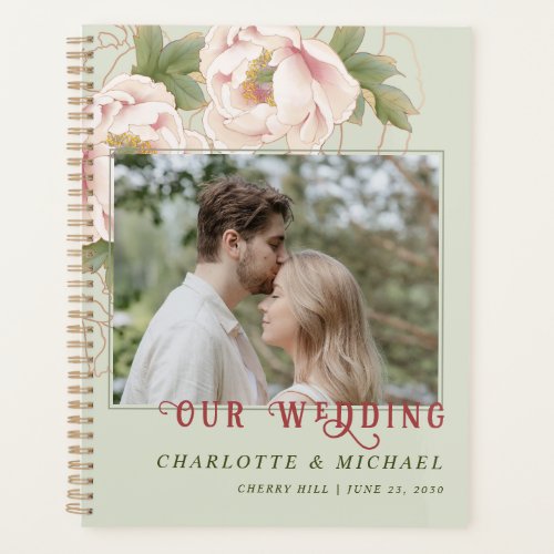 Personalized Wedding Photo Blush and Sage Floral Planner