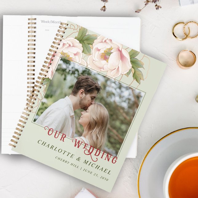 Personalized Wedding Photo Blush and Sage Floral Planner (Creator Uploaded)