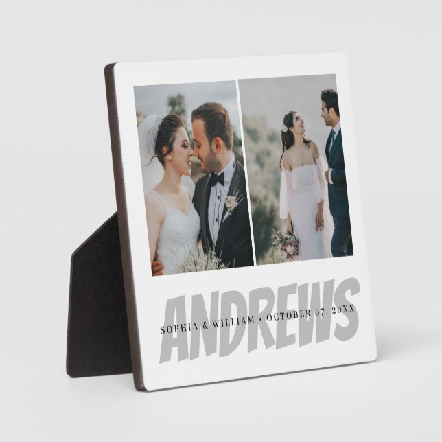 Personalized Wedding Photo Collage Plaque  Elegant (Front)