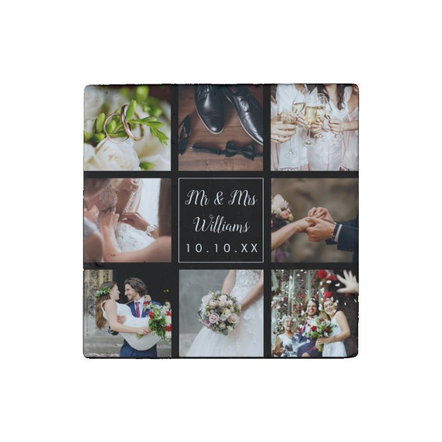 Personalized Wedding Photo Collage Stone Magnet (First Magnet)