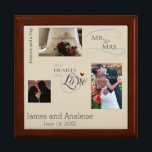 Personalized Wedding Photo Collage w/ CustomText Keepsake Box<br><div class="desc">Keep the memories of your special day close with this photo collage featuring room for 3 of your favorite wedding photos,  personalized with your names!  A soft tan background looks great with many different decors.  Makes a unique gift that will truly be treasured.</div>